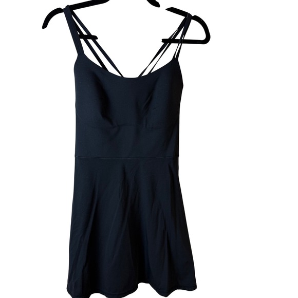 Aerie OFFLINE Black Fit and Flare Mini Dress Criss Cross Straps Size L Shorts - Picture 1 of 11